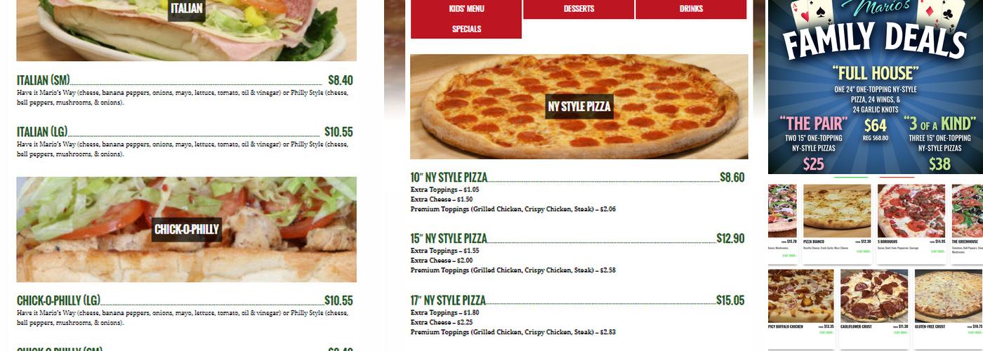 Mario's Pizza Menu