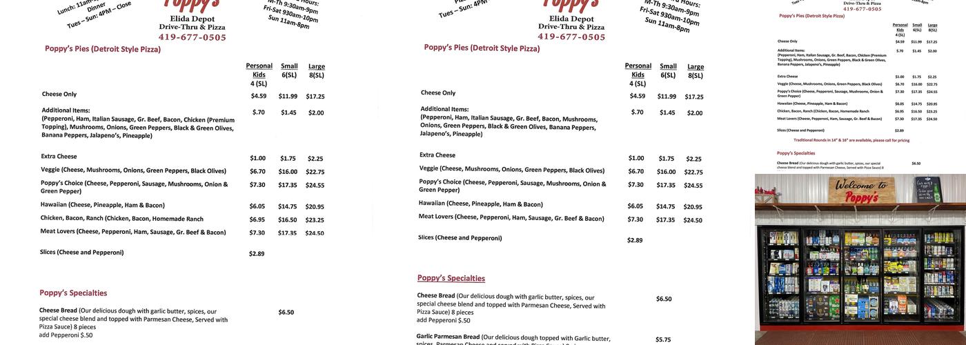 Poppy's Elida Depot Menu