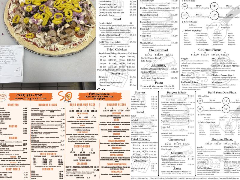 So Pizza Menu