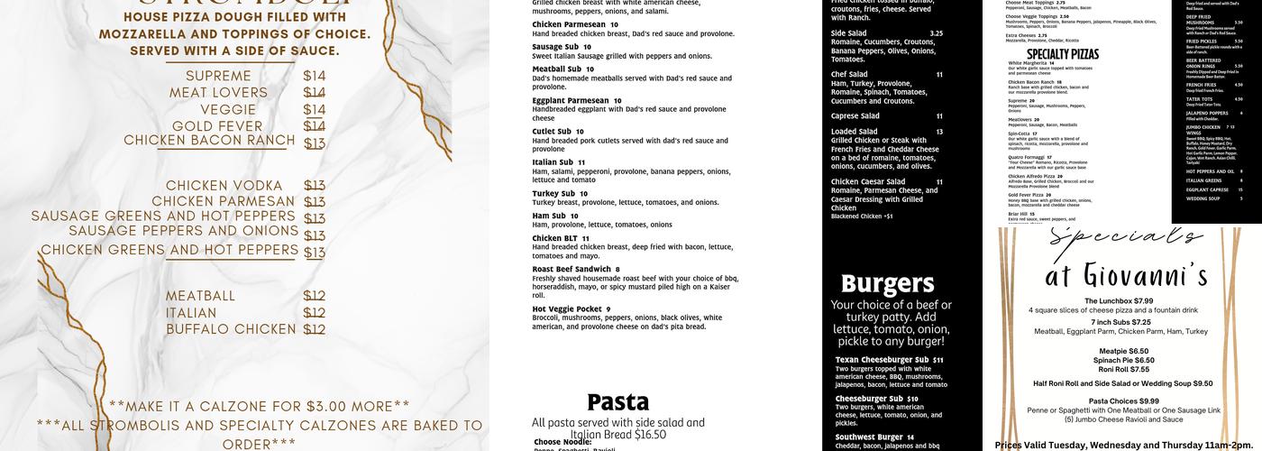 Giovanni's Pizza and Catering Menu