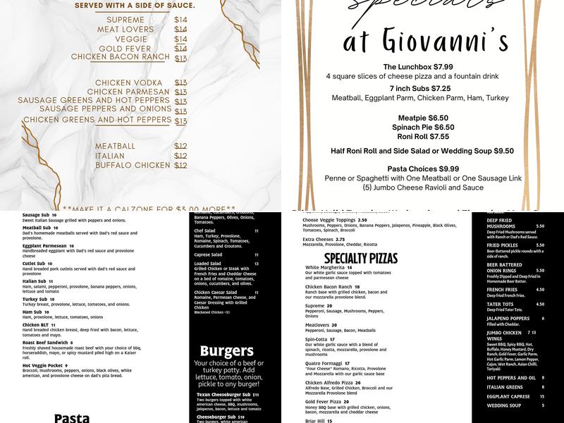 Giovanni's Pizza and Catering Menu