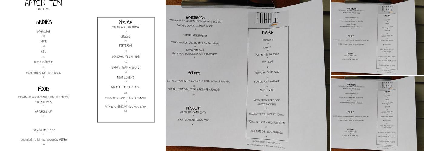 Forage Café Menu