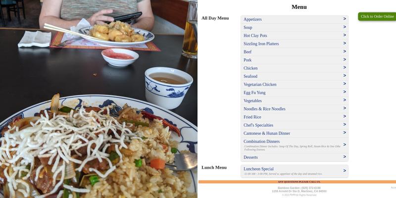 Bamboo Garden Restaurant Menu