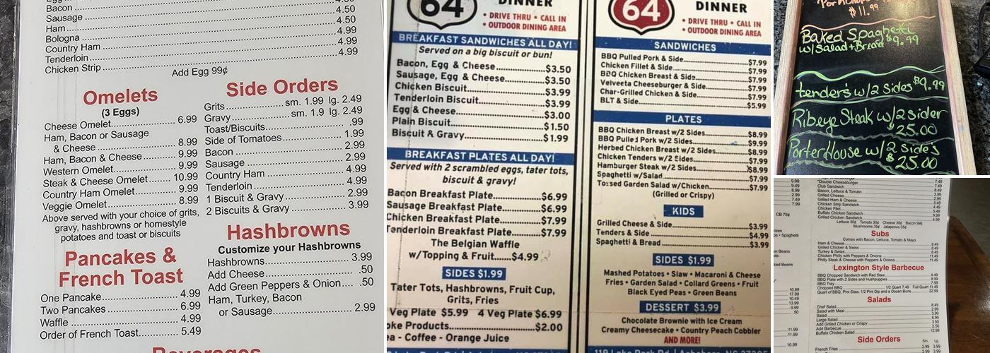 Route 64 Diner Menu
