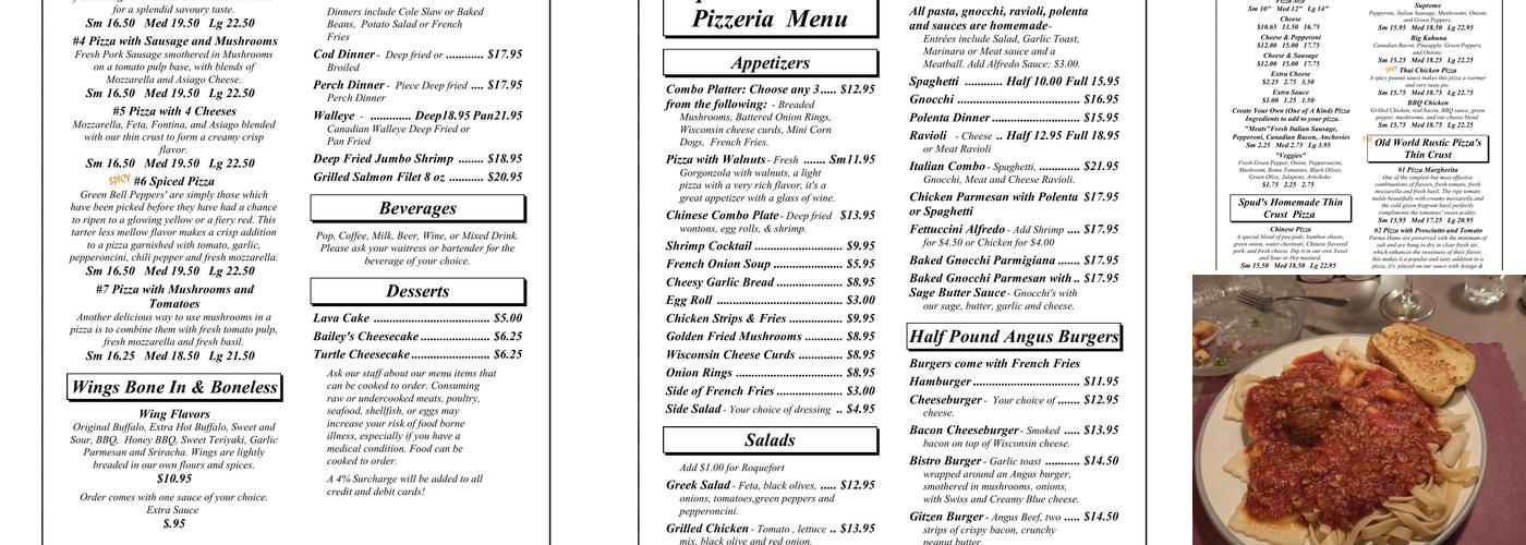 Spud's Bistro Menu