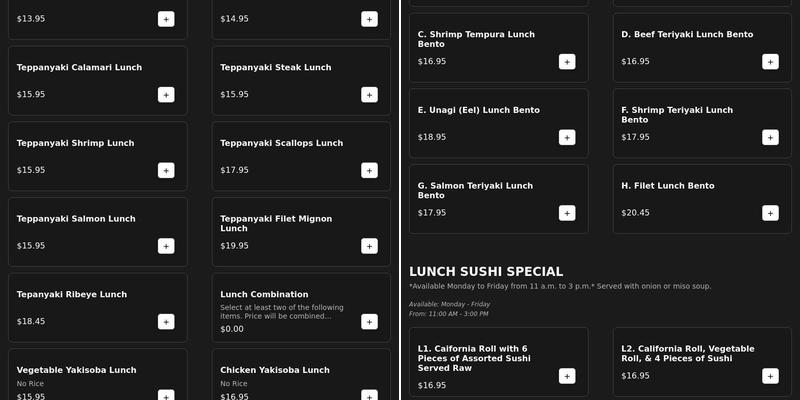 Shogun Menu
