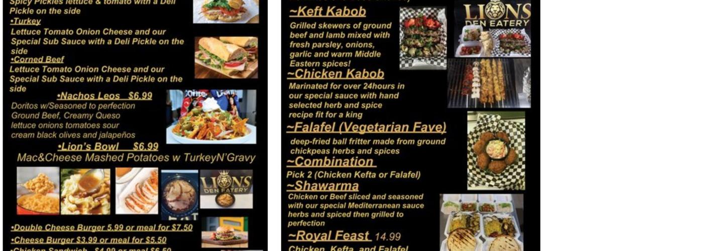 Lions Den Eatery & Hookah Menu
