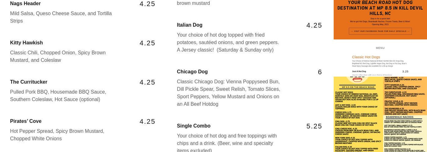 Kill Devil Dogs Menu