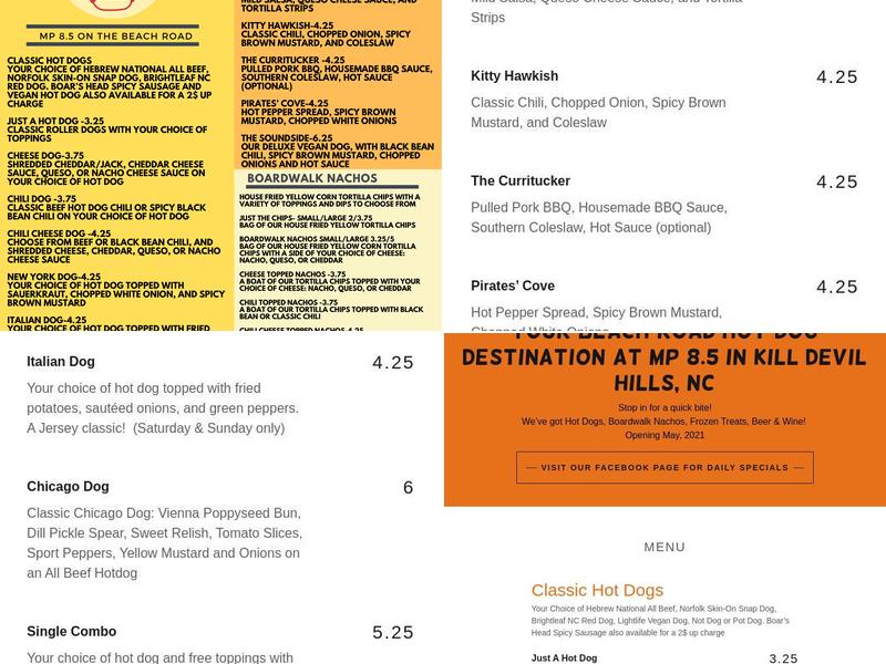 Kill Devil Dogs Menu