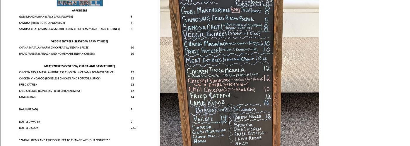 Billu's Indian Grill Menu