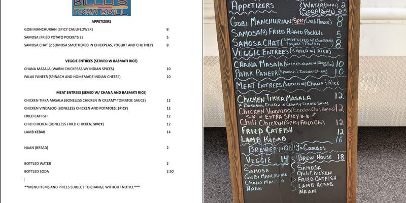 Billu's Indian Grill Menu