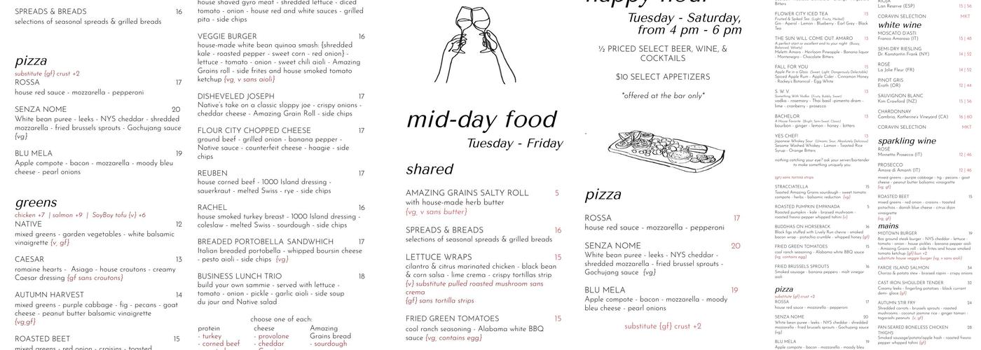 Native Rochester Menu