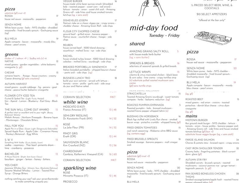 Native Rochester Menu