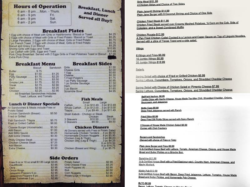 S&E Scratch Cafe Menu