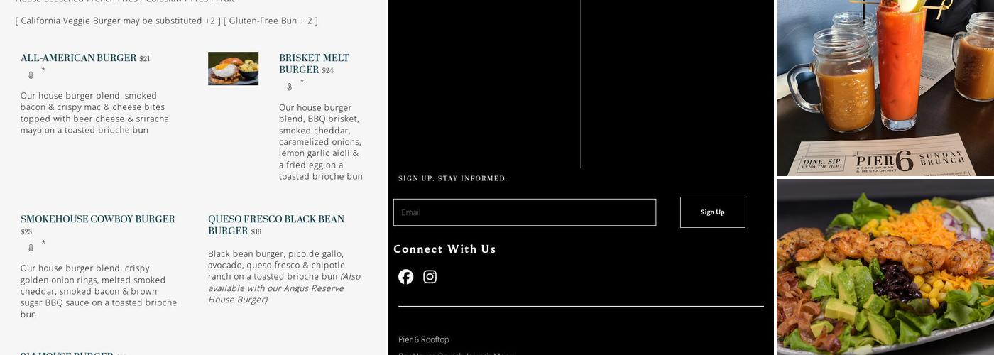 Pier 6 Rooftop Bar & Restaurant Menu