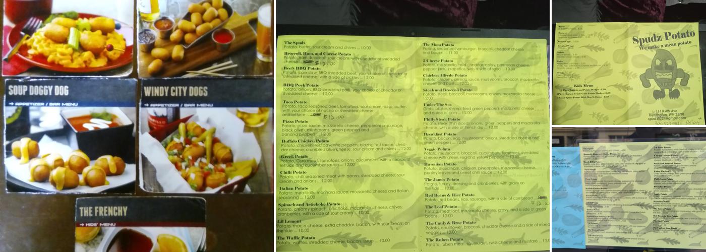 Spudz Potatoes Menu