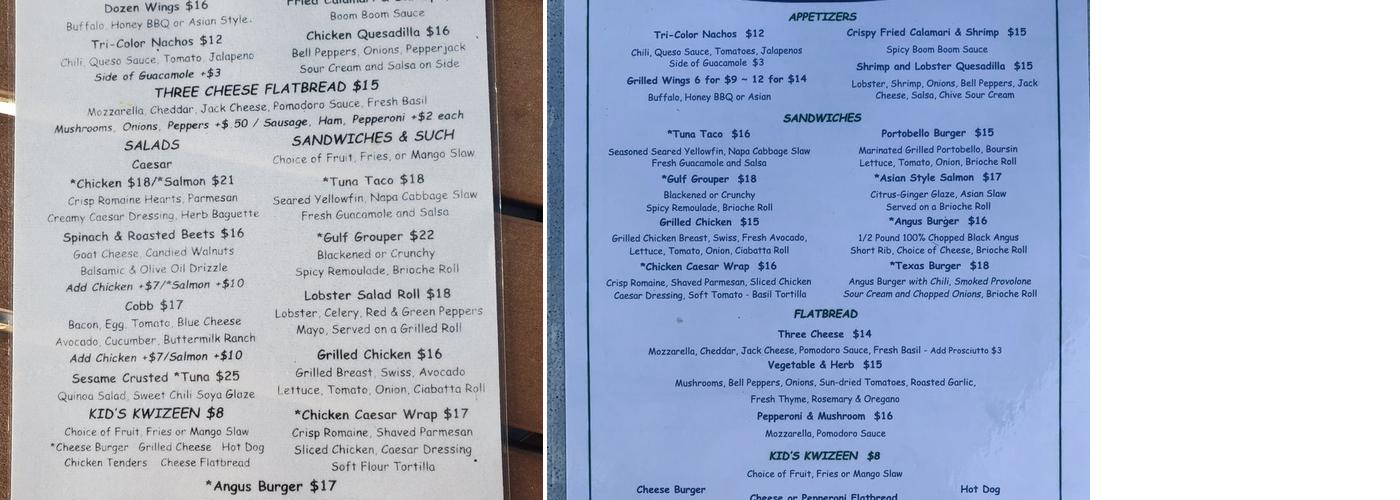 Coconuts Menu
