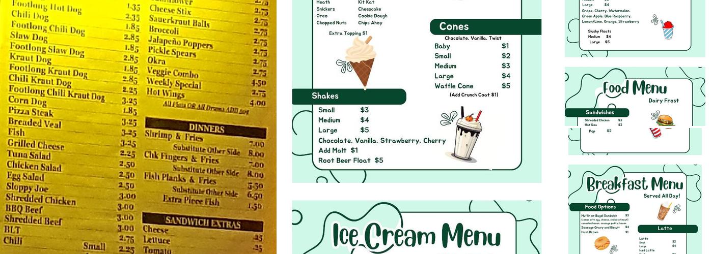 Dairy Frost Menu