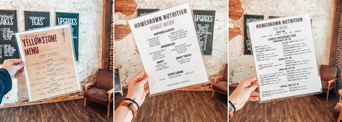 Homegrown Nutrition Menu