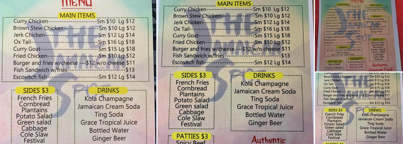 The Jamaican Spot LLC Menu