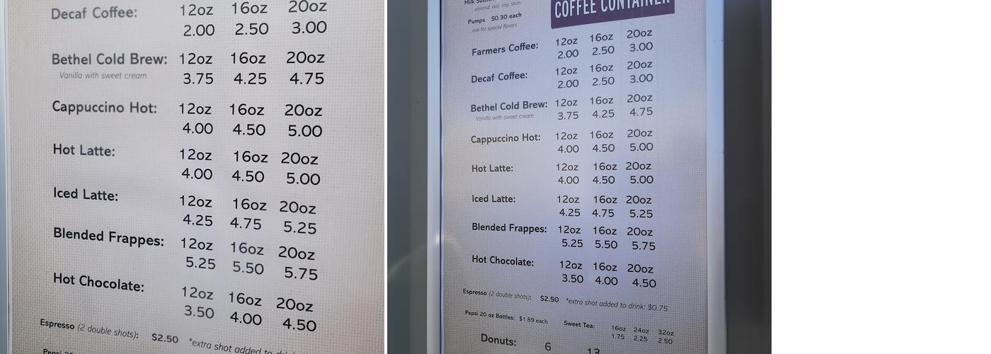 Coffee Container Menu