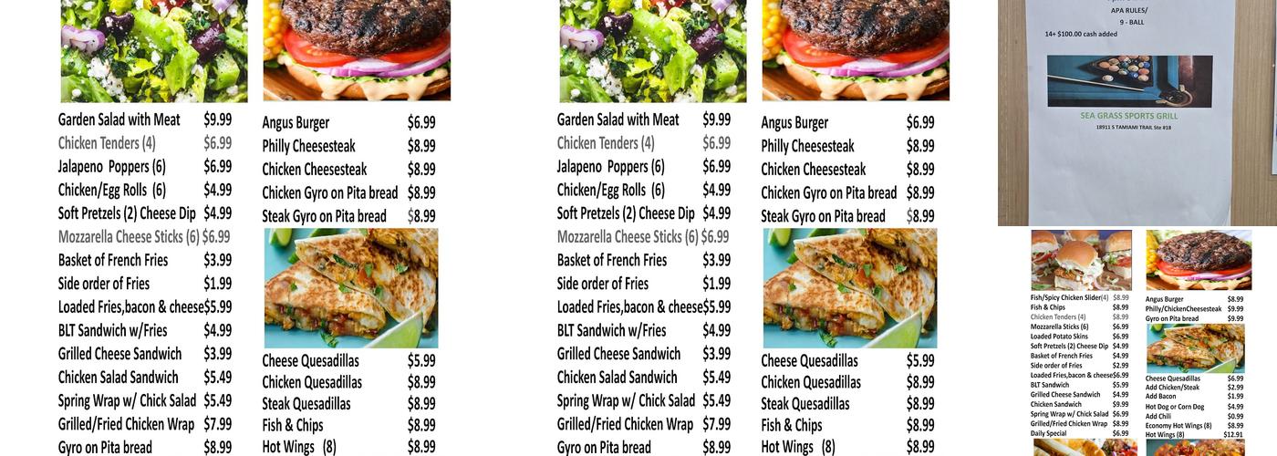 Sea Grass Sports Grill Menu