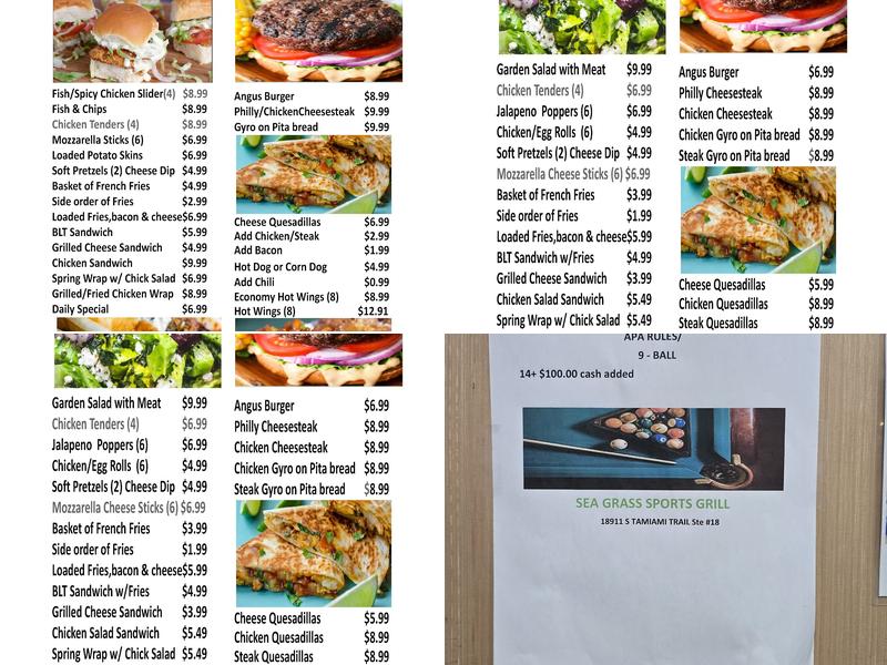 Sea Grass Sports Grill Menu