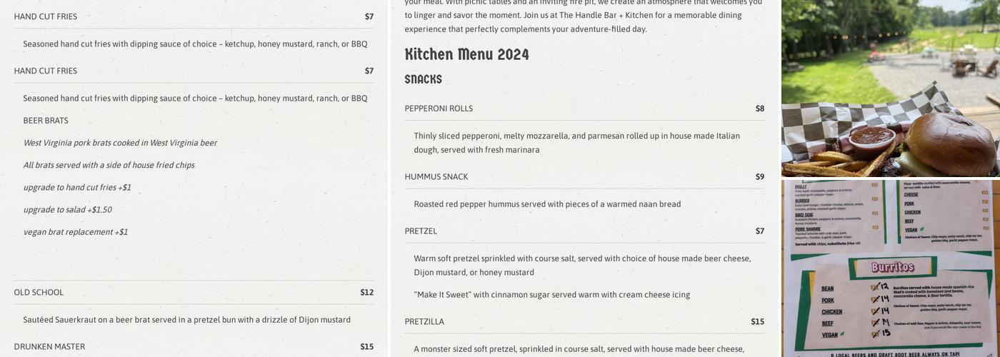 The Handle Bar + Kitchen Menu