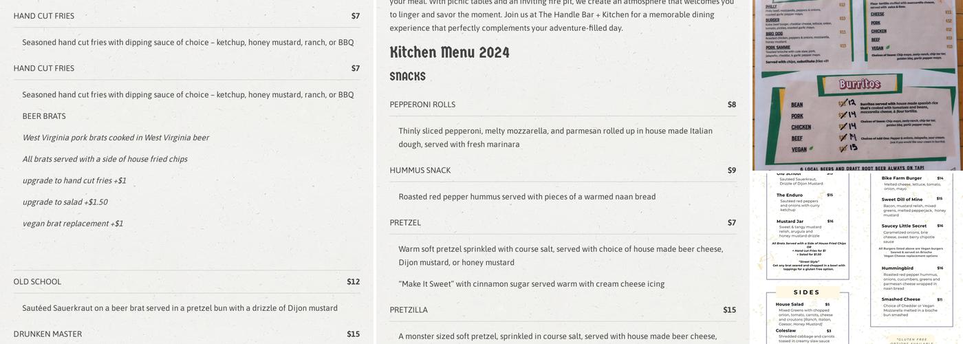 The Handle Bar + Kitchen Menu