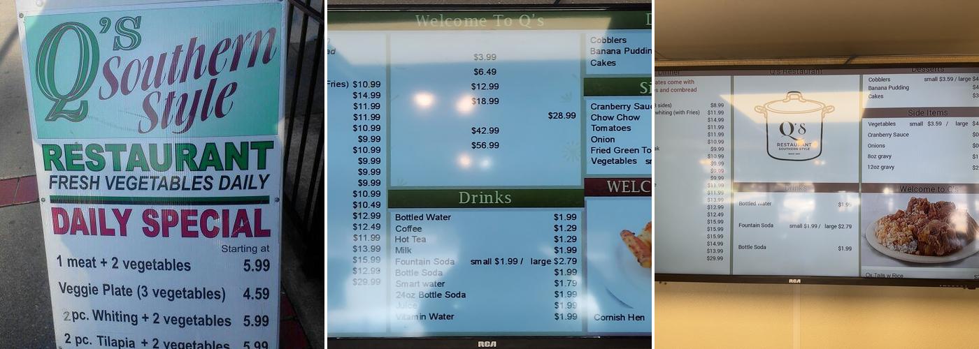 Qs Restaurant Menu