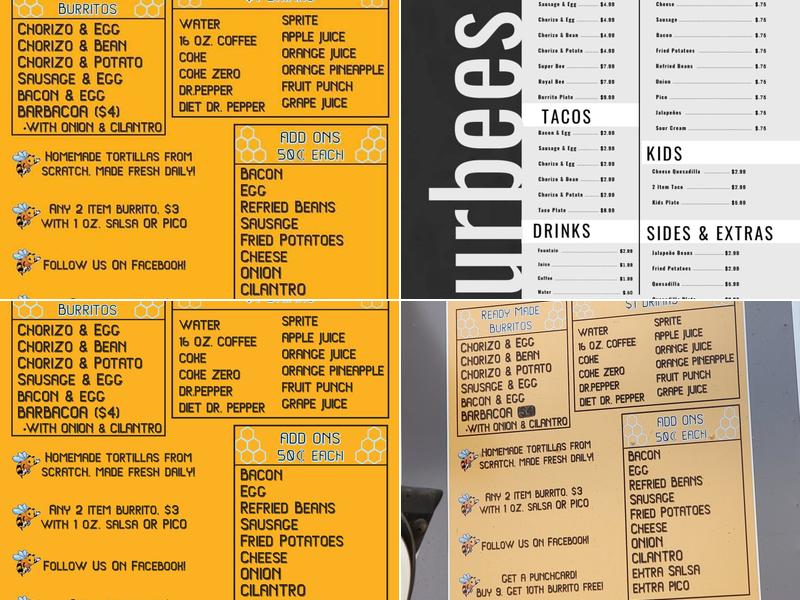 Fourbees Menu