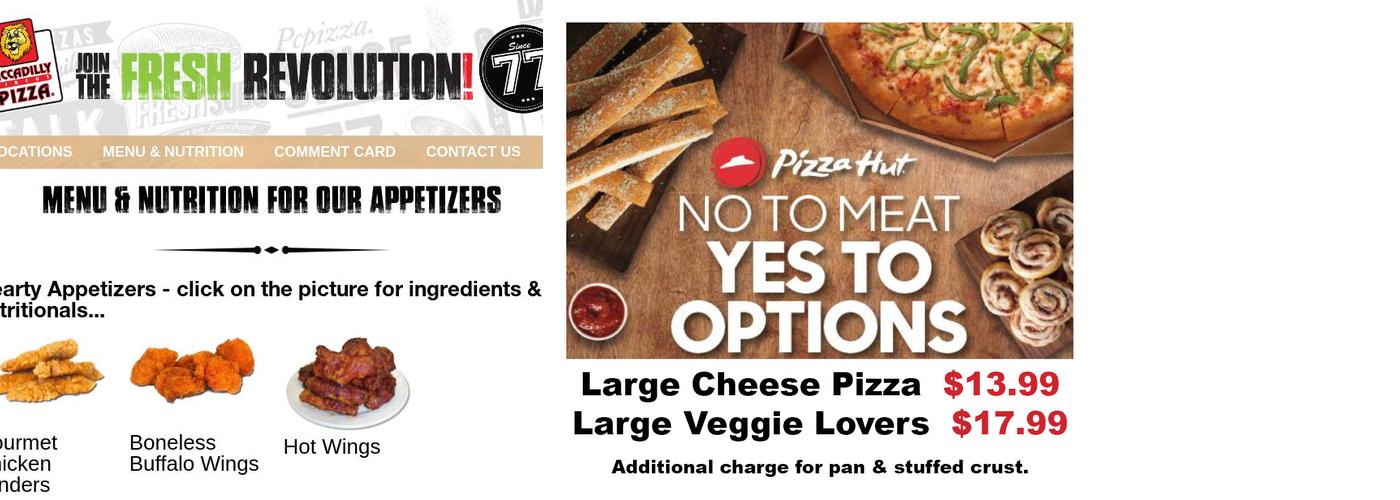 Piccadilly Circus Pizza Menu