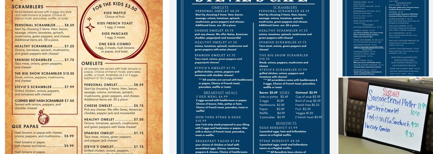 Stevie’s Cafe Menu