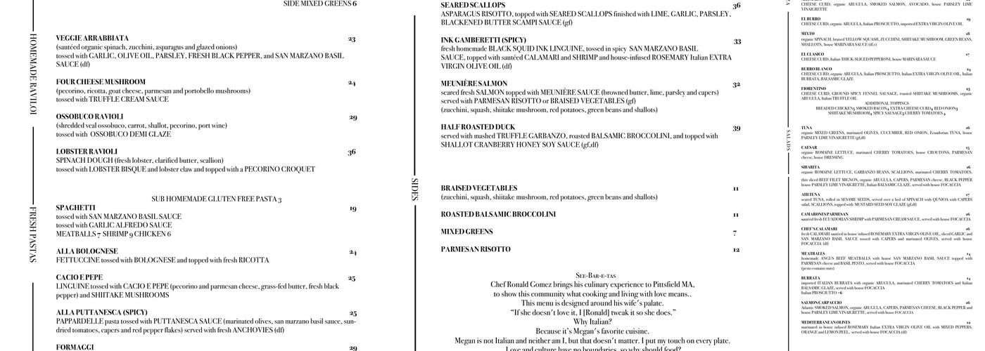 Sibaritas Restaurant Inc Menu