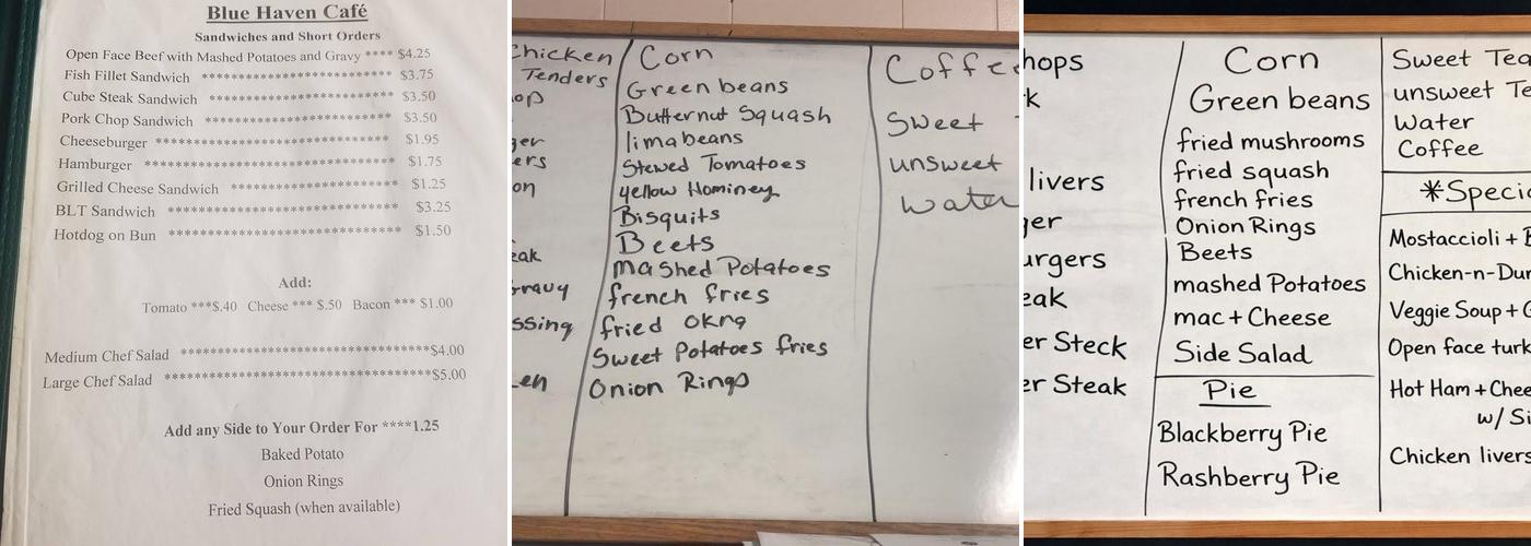 Blue Haven Cafe Menu