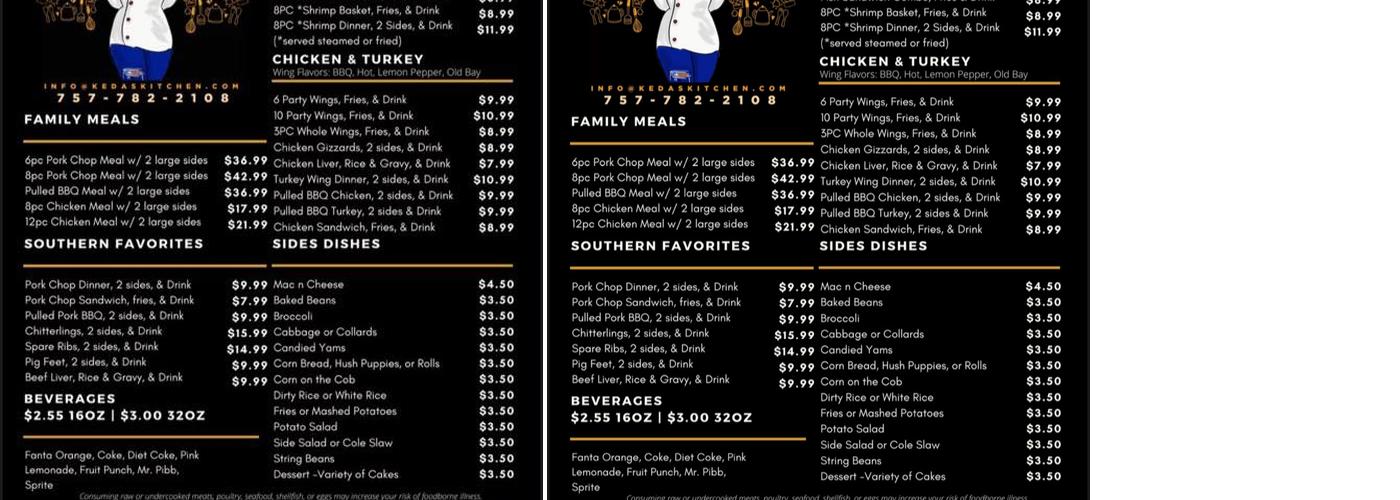Keda's Kitchen Menu