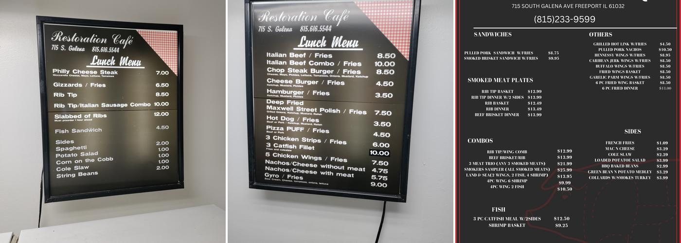 Restoration Cafe Menu