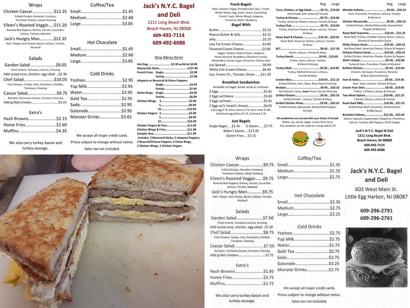 Jack's NYC Bagels and Deli Menu