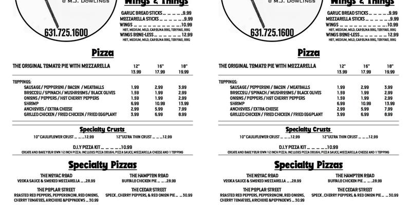 Pineneck Pizza Menu