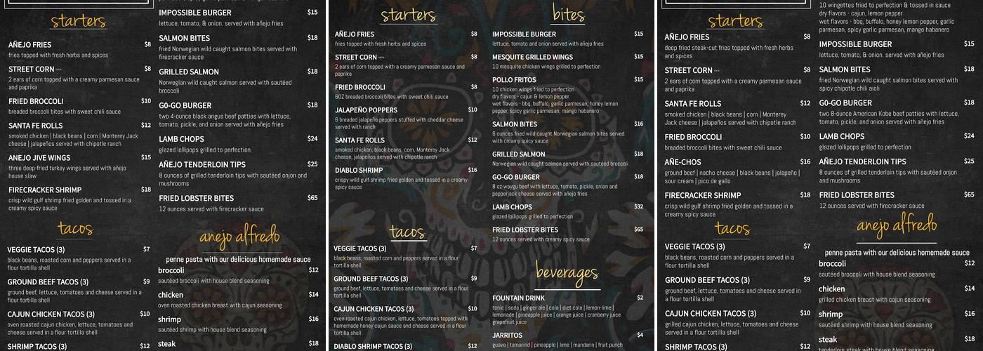 Añejo Tequila Joint Menu