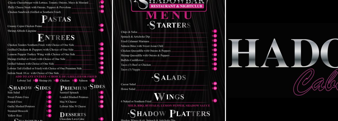 Shadow Cabaret Menu