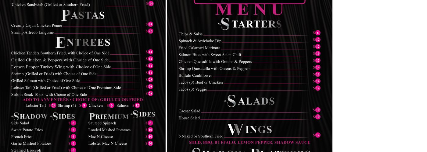 Shadow Cabaret Menu