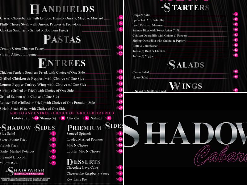 Shadow Cabaret Menu