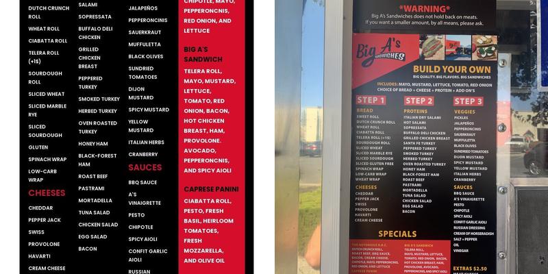 Big A's Sandwiches Menu