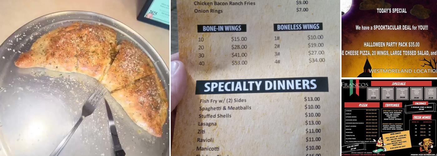 Franco's Pizza Westmoreland Menu