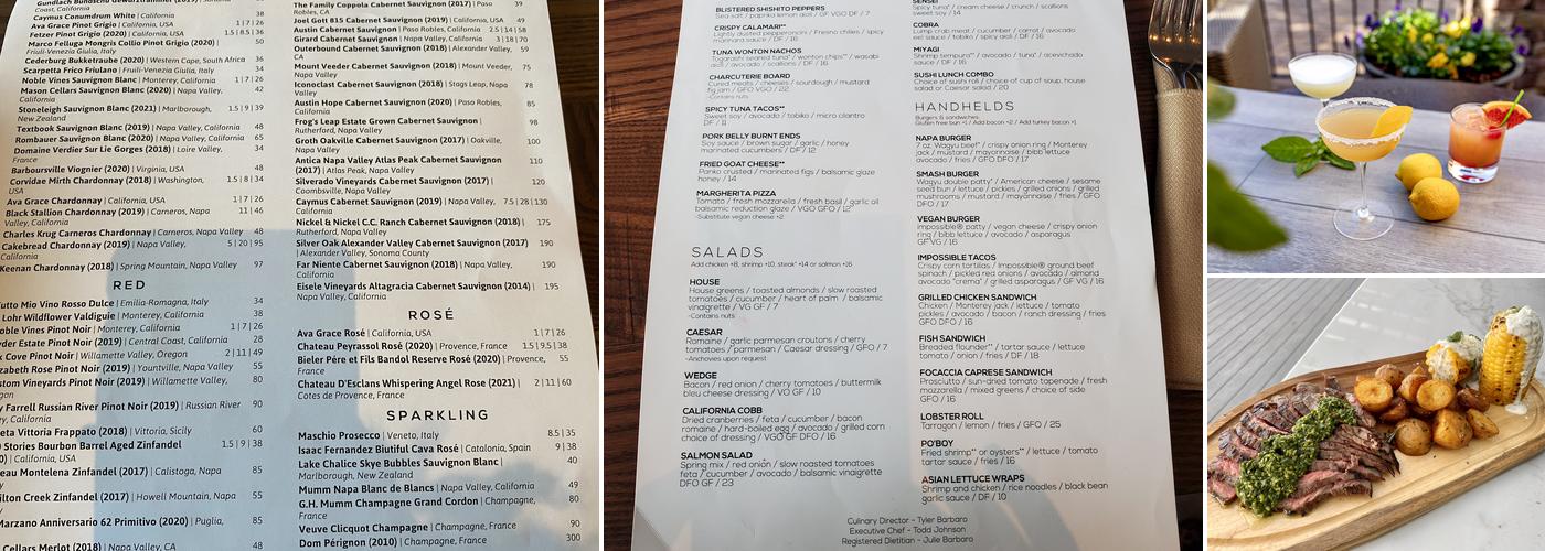 NAPA Kitchen and Wine Menu