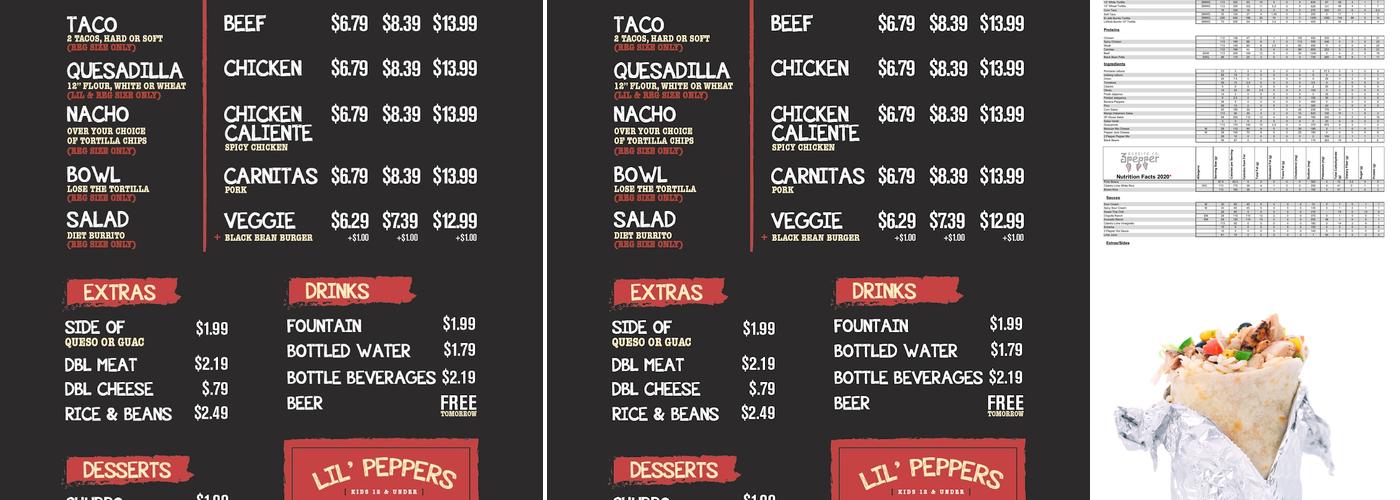 3 Pepper Burrito Co. Menu