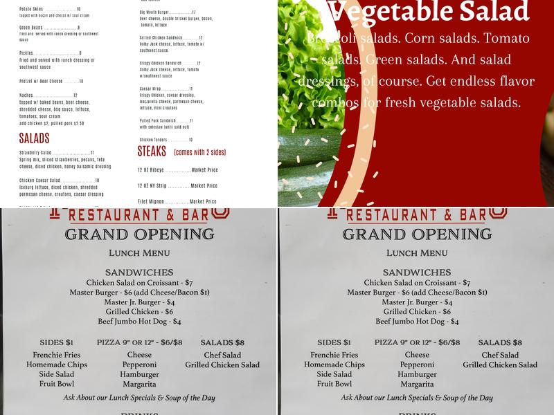 The Masters Restaurant & Bar Menu