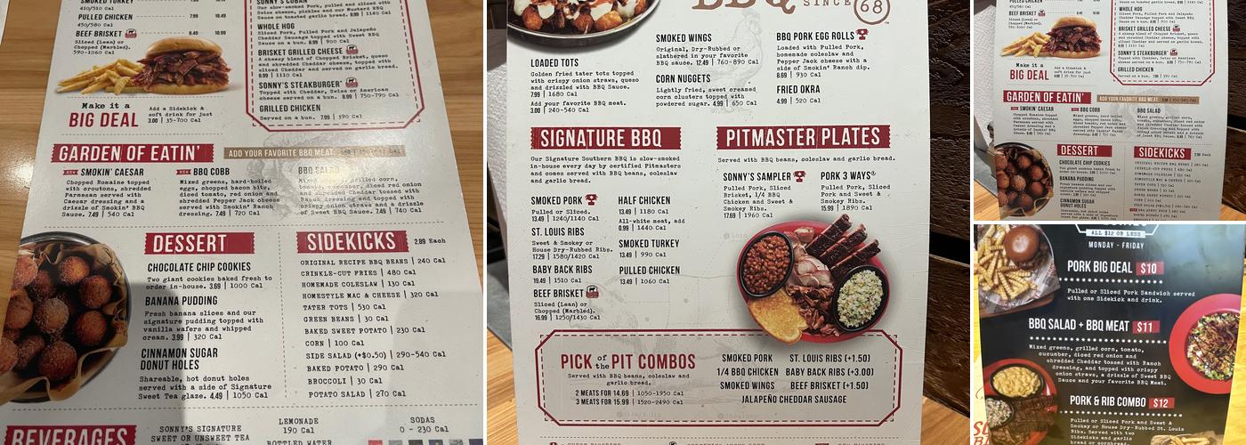Sonny's BBQ Menu