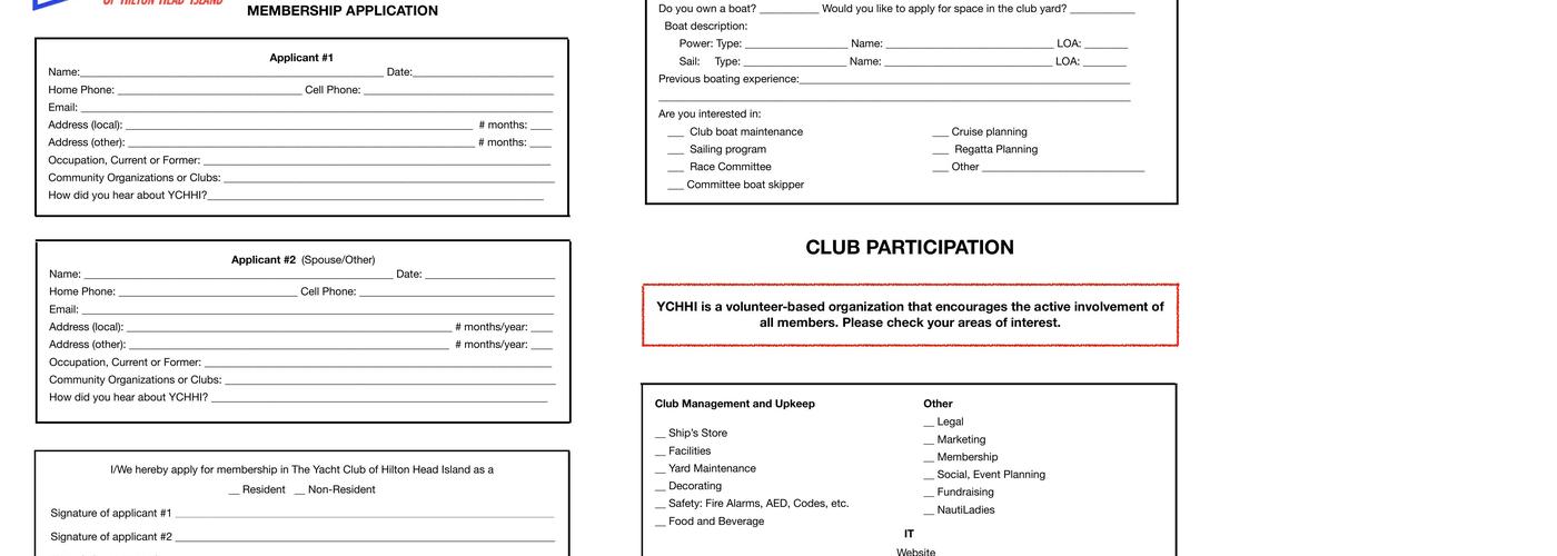 Yacht Club of Hilton Head Menu